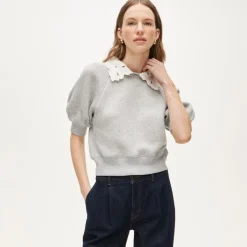 Heritage terry puff-sleeve sweatshirt with eyelet collar