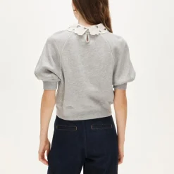 Heritage terry puff-sleeve sweatshirt with eyelet collar