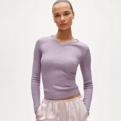 High V-neck fine rib sweater in merino wool with Lurex® metallic threads