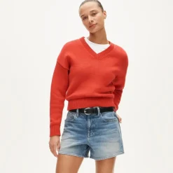 High-rise denim short