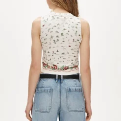 Jackie sweater shell in map-print premium ultra-fine cotton blend