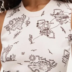 Jackie sweater shell in road trip–print premium ultra-fine cotton blend