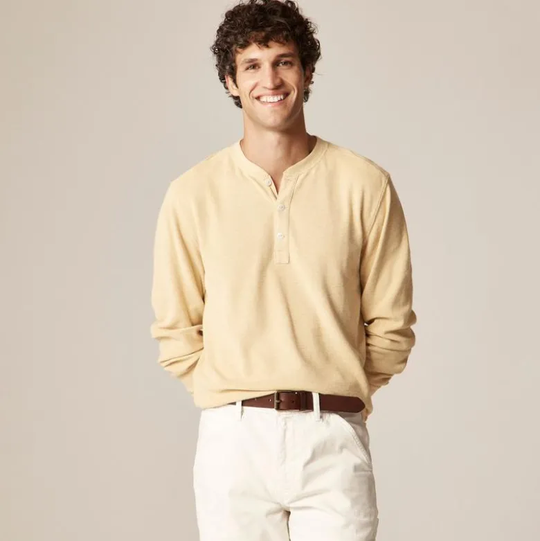 Jacquard rib-knit henley