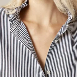 Jules ruffle-collar shirt in striped cotton poplin