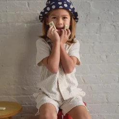 Kids' camp-collar shirt in terry jacquard