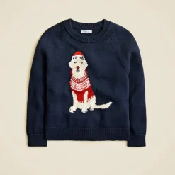 Kids' holiday dog intarsia sweater in cotton