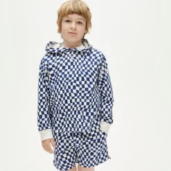 Kids' lightweight cotton hoodie in checkerboard