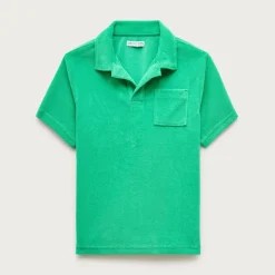 Kids' short-sleeve johnny-collar shirt in towel terry