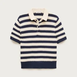 Kids' short-sleeve seed-stitch sweater-polo in stripe