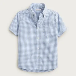 Kids' washed short-sleeve stretch poplin button-down in gingham