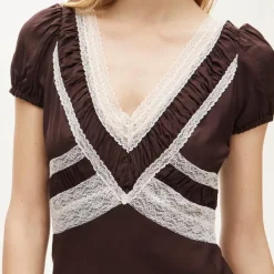 Lace dress in viscose twill