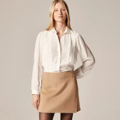 Lace-trim button-up shirt with club collar