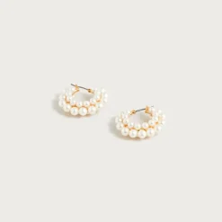Layered mini-pearl hoop earrings