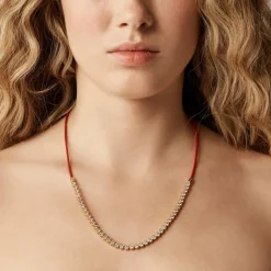 Leather and cubic zirconia bezel-set tennis necklace
