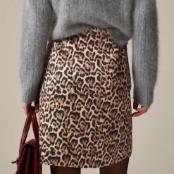 Leopard-print wrap skirt in duchesse satin