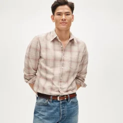 Linen-cotton blend shirt in shadow plaid