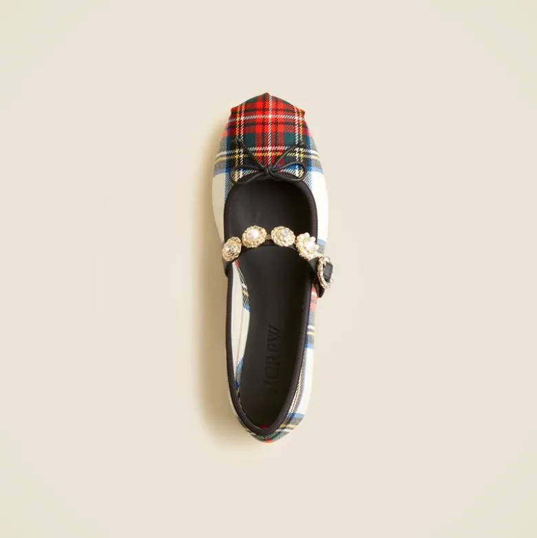 Logan embellished Mary Jane ballet flats in tartan
