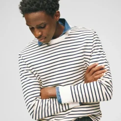 Long-sleeve crewneck in striped maritime jersey