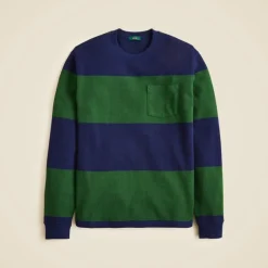 Long-sleeve macropiqué cotton T-shirt in stripe