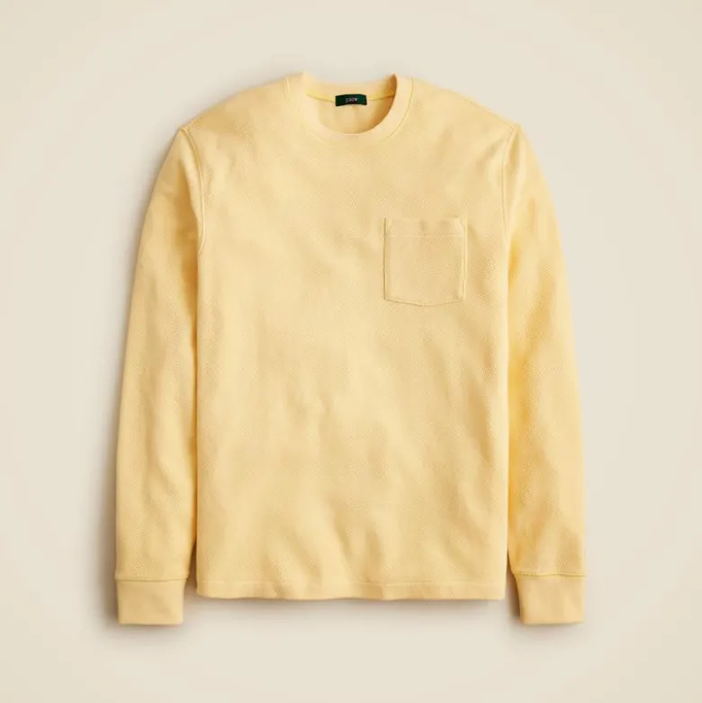 Long-sleeve macropiqué cotton T-shirt