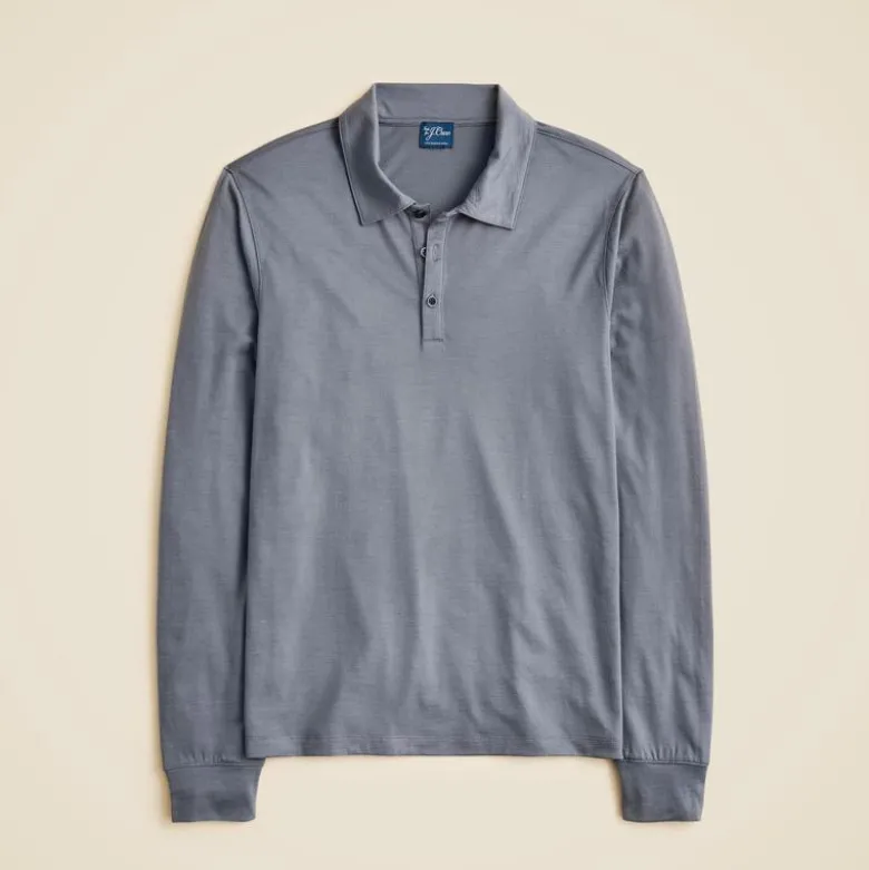 Long-sleeve merino wool polo shirt