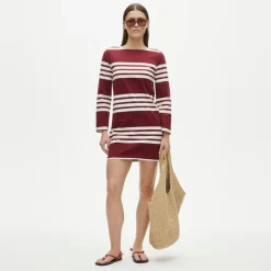 Long-sleeve mini dress in striped mariner cloth
