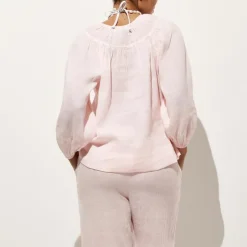 Long-sleeve tunic top in Hampton linen-blend