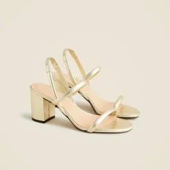 Lucie slingback block-heel sandals in metallic leather