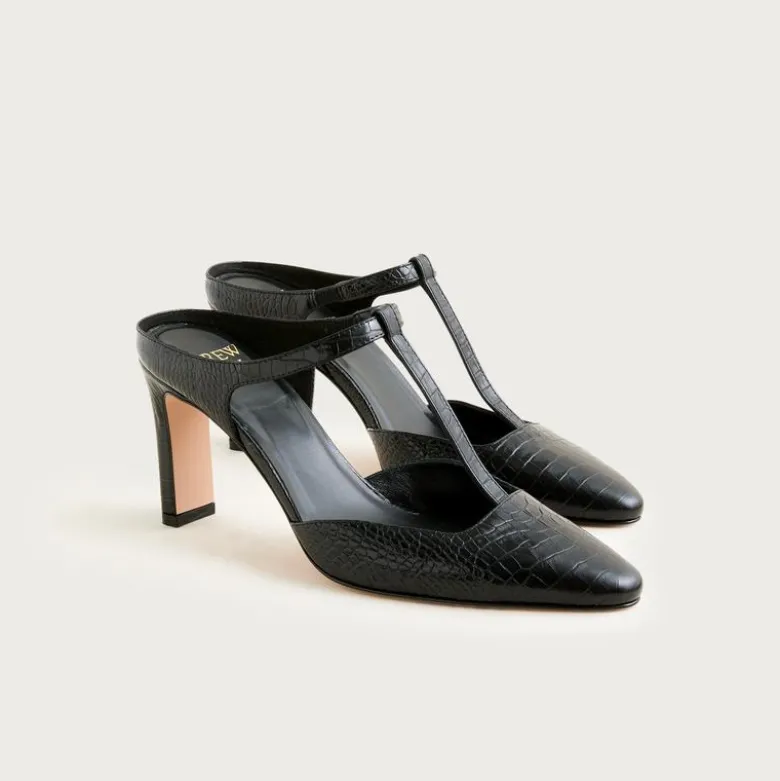 Made-in-Italy T-strap pumps in croc-embossed leather
