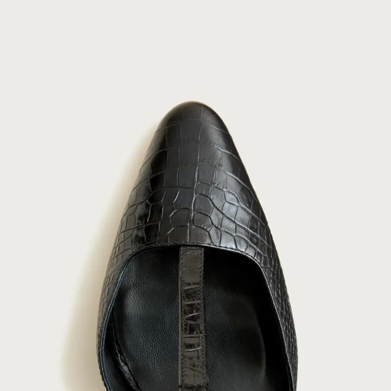 Made-in-Italy T-strap pumps in croc-embossed leather