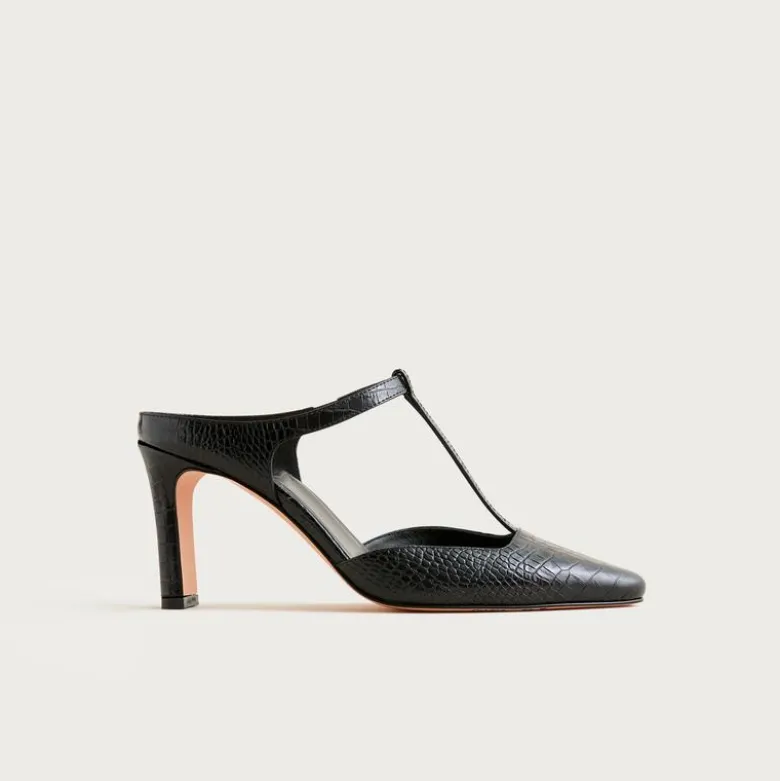 Made-in-Italy T-strap pumps in croc-embossed leather