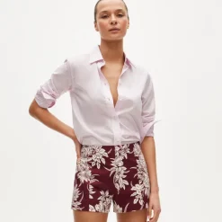 Micro short in pineapple garden–print cotton poplin
