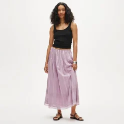 Midi skirt in embroidered dobby