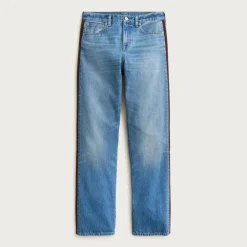 Mid-rise relaxed straight jean with suede stripe