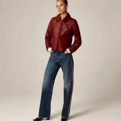 Mid-rise relaxed straight jean with velvet stripe