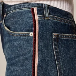 Mid-rise relaxed straight jean with velvet stripe