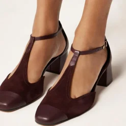 Mollie T-strap cutout heels in suede