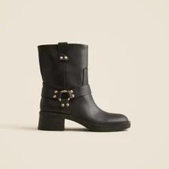 Moto ankle boots in distressed leather