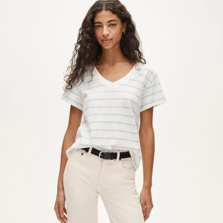 New vintage jersey relaxed V-neck T-shirt in stripe
