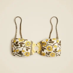 O-ring bandeau bikini top in daffodil daze block print