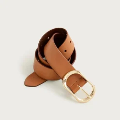 Oval buckle belt in Italian leather