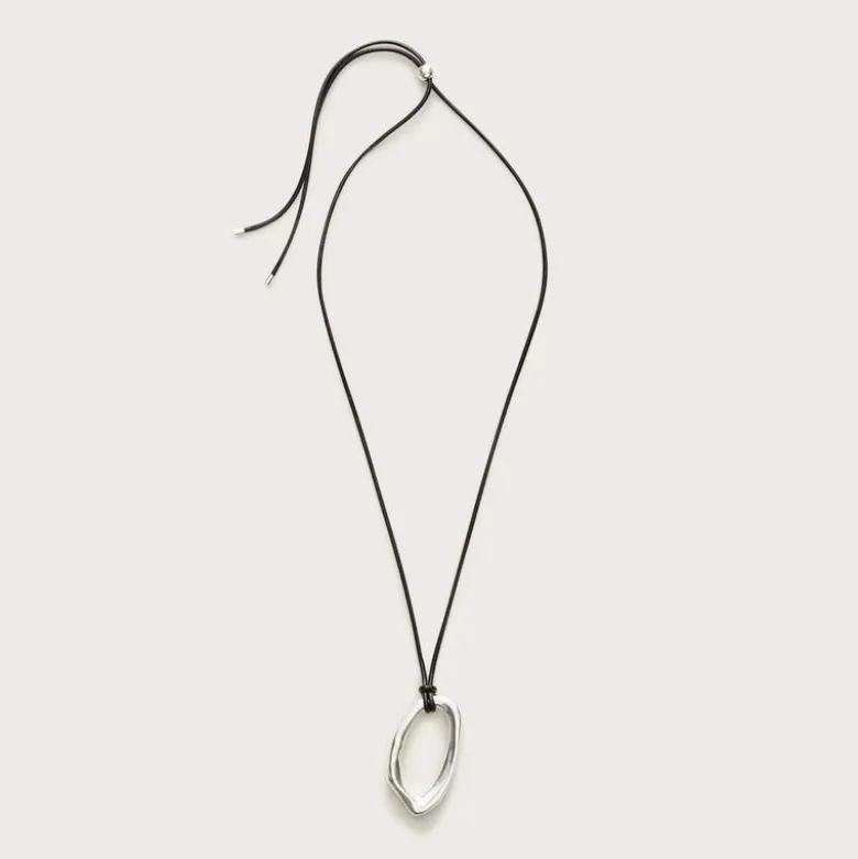 Oval pendant necklace with leather cord