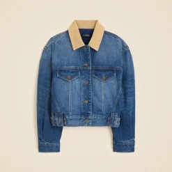 Oversized cropped trucker jacket in denim