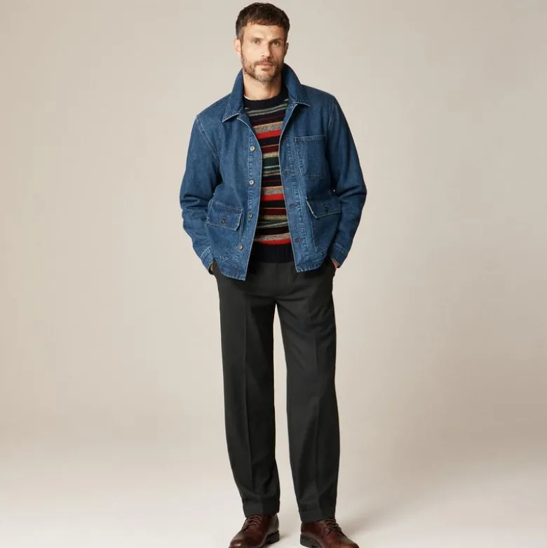 Patch-pocket denim jacket with flannel lining