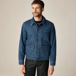 Patch-pocket denim jacket with flannel lining