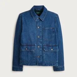 Patch-pocket denim jacket with flannel lining