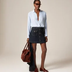 Patch-pocket denim mini skirt in Rinse wash