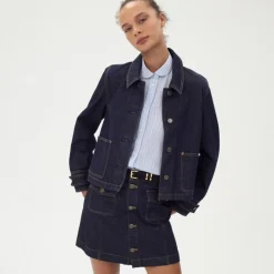 Patch-pocket denim mini skirt in Rinse wash
