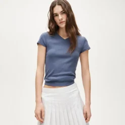 Perfect rib high V-neck T-shirt