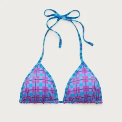 Perfect string bikini top in reversible plaid print